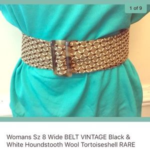 Vintage Houndstooth Wide Belt Womens Size 8